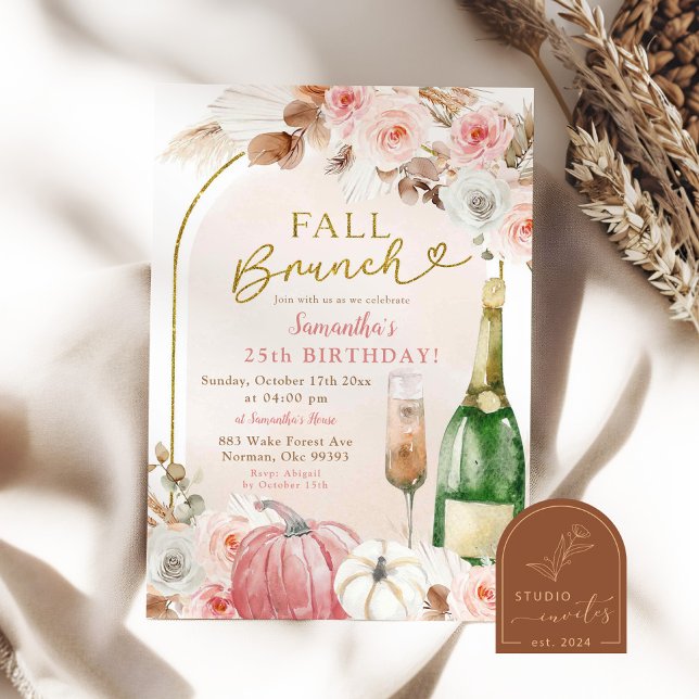 Invitation Boho rose Citrouille Automne Brunch Anniversaire V (Créateur téléchargé)