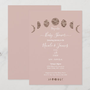 Invitation Boho Rose Clair Phases Lunaires Baby Shower Modern