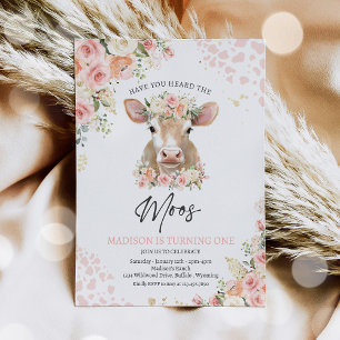 Invitation Boho Rose Et Or Florals Vache Anniversaire