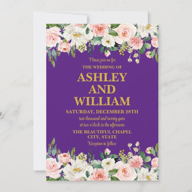 Invitation Boho rose et or violet Boho Bohemian Mariage de ve (Devant)