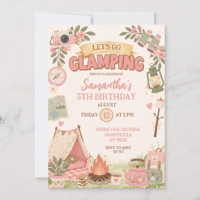 Invitation Boho Rose Faisons du Glamping Anniversaire (Devant)