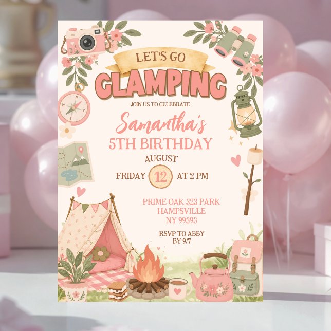 Invitation Boho Rose Faisons du Glamping Anniversaire (Créateur téléchargé)