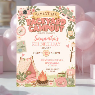 Invitation Boho Rose Fête d'anniversaire fille campement dans