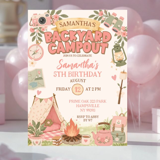 Invitation Boho Rose Fête d'anniversaire fille campement dans (Créateur téléchargé)