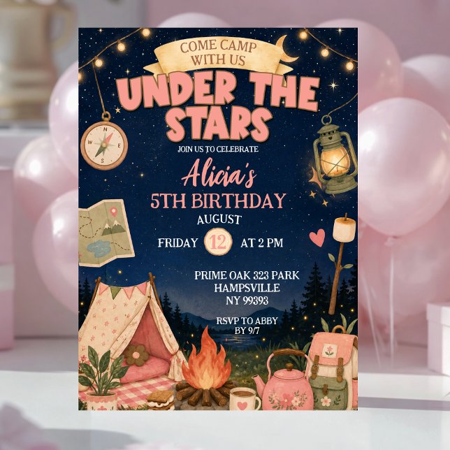Invitation Boho Rose Fête d'anniversaire sous les étoiles de  (Créateur téléchargé)