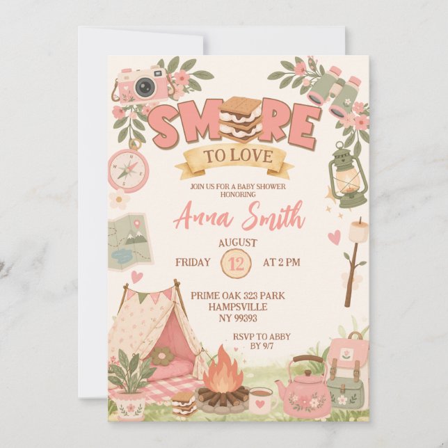 Invitation Boho Rose Fête de Bébé Smore To Love (Devant)