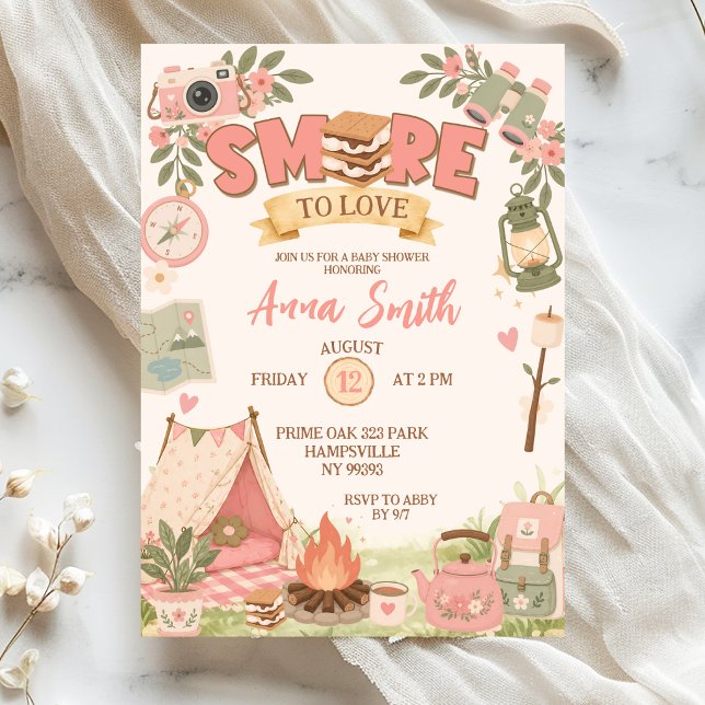 Invitation Boho Rose Fête de Bébé Smore To Love (Créateur téléchargé)