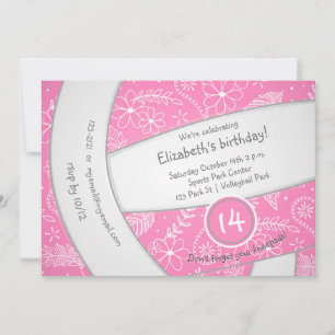 Invitation boho rose fleuri doodball sport anniversaire
