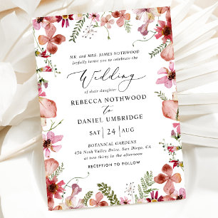 Invitation Boho rose Fleurs sauvages Élégant mariage Invitati