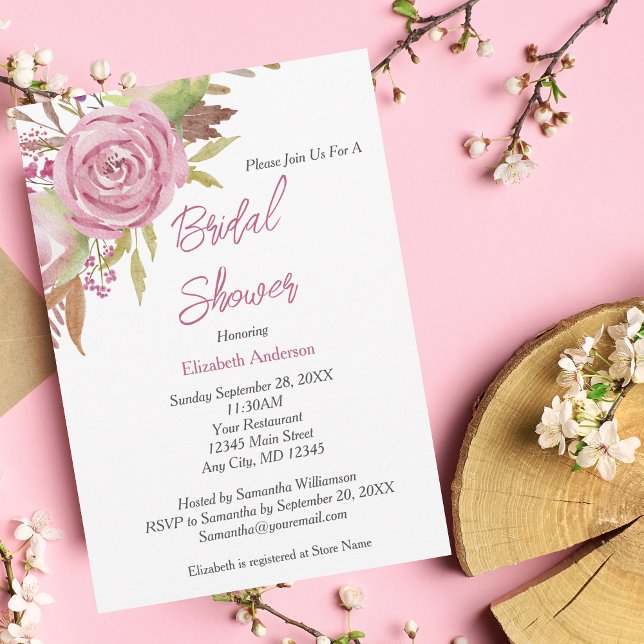 Invitation Boho Rose Floral Aquarelle Fête des mariées élégan (Créateur téléchargé)