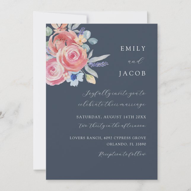 Invitation Boho Rose Floral Aquarelle Mariage (Devant)