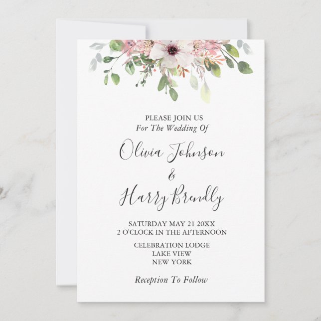 Invitation Boho Rose Floral Eucalyptus Mariage de verdure (Devant)