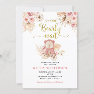 Invitation Boho rose Floral Nous pouvons Bearly Wait Baby sho