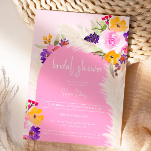 Invitation Boho rose floral pampas désert arche nuptiale douc
