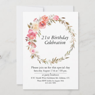 Invitation Boho Rose Floral, Personnalisable 21 Anniversaire