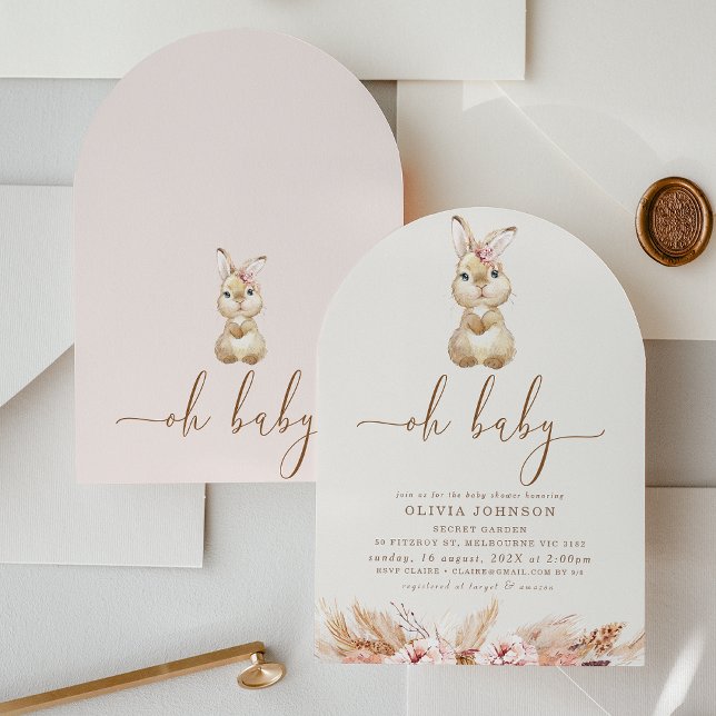 Invitation Boho Rose Floral Petit Baby shower Bunny (Girls Little Bunny Baby Shower Invitation, Boho Bunny Baby Shower Invitation, Rabbit Baby Shower)