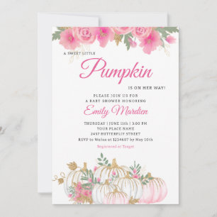 Invitation Boho rose Floral Petite fille Citrouille Baby show