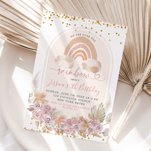Invitation Boho rose Floral sur l'arc-en-ciel Invitat Anniver