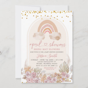 Invitation Boho Rose Floral Sur Le Baby shower Lune Invitat
