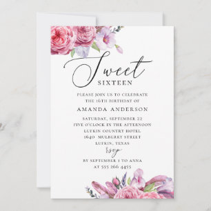 Invitation Boho rose floral Sweet 16. Jardin 16e anniversaire