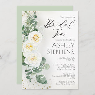 Invitation Boho Rose florale blanche   Thé nuptial Eucalyptus