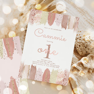 Invitation Boho Rose Gold Blush Rainbow 1er fête d'anniversai