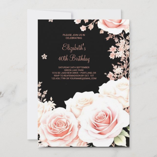 Invitation Boho rose Gold Custom 40e anniversaire (Devant)