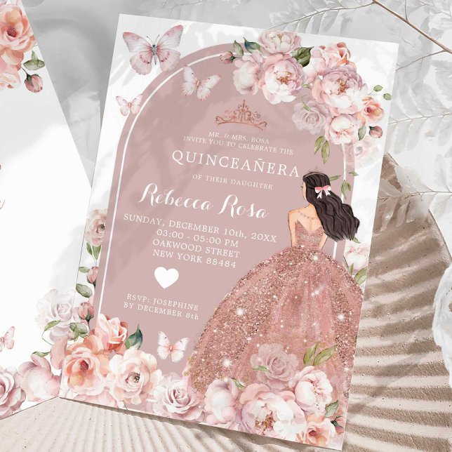 Invitation Boho Rose Gold Mexicaine fille Princesse Quinceañe (Créateur téléchargé)