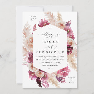 Invitation Boho Rose Herbe de Pampas Floral Mariage Beige