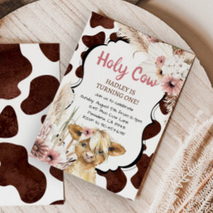 Invitation Boho rose Highland Cow Je suis une fille premier a