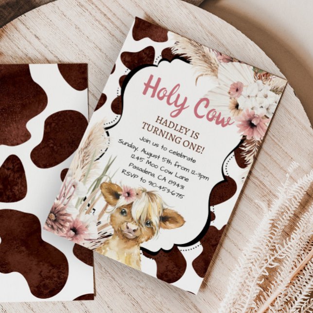 Invitation Boho rose Highland Cow Je suis une fille premier a (Créateur téléchargé)