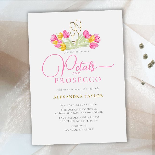 Invitation Boho rose jaune Tulipe or Pétales Poursuite Mariée (Créateur téléchargé)