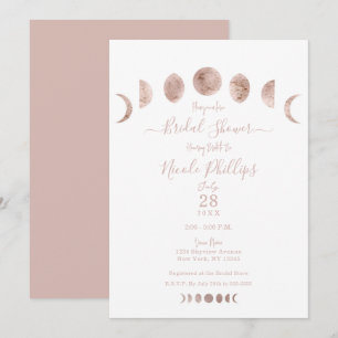 Invitation Boho Rose Lune Phases Moderne Minimaliste Baby Sho