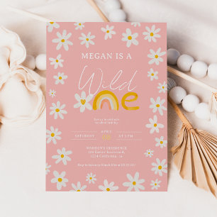 Invitation Boho rose marguerite arc-en-ciel sauvage un 1er an