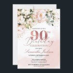 Invitation Boho rose or rose vif 90e anniversaire<br><div class="desc">Boho rose or rose pâle 90e anniversaire,  Contactez-moi pour les articles correspondants ou pour la personnalisation,  Roses blush ©</div>
