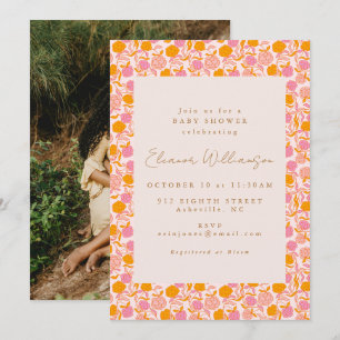 Invitation Boho Rose Orange Floral Cute Baby shower Photo