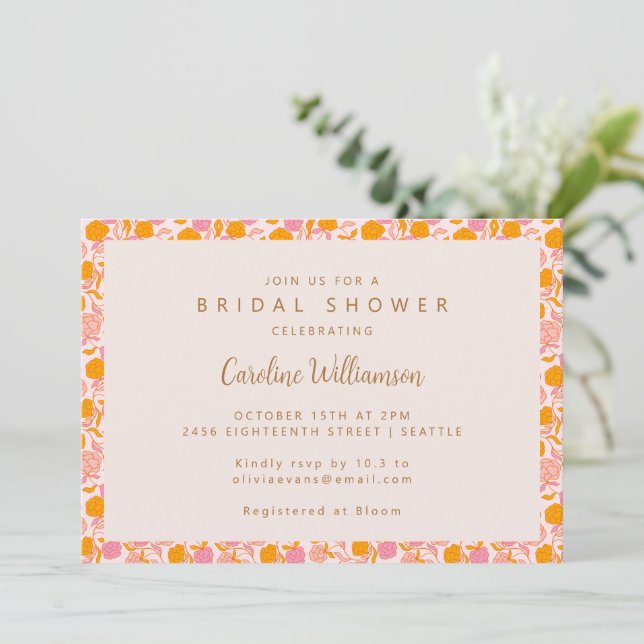 Invitation Boho Rose Orange Floral Mignon Enterrement de Vie  (Debout devant)
