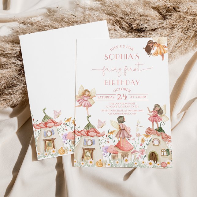 Invitation Boho rose pâle Fleur sauvage fée 1er anniversaire (Créateur téléchargé)