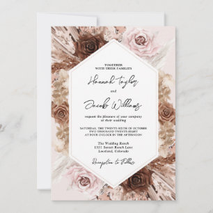 Invitation Boho rose pâle Pampas Grass Mariage Floral