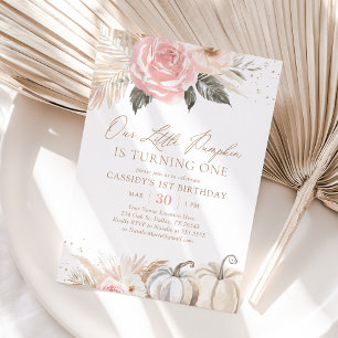 Invitation Boho rose Pampas Citrouille d'herbe 1er anniversai
