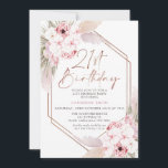 Invitation Boho rose Pampas Grass Sweet 21e anniversaire<br><div class="desc">Boho rose Pampas Grass Sweet 21st Birthday Invitation Bohemian inspiré douce invitation 21st anniversaire avec deux arrangements floraux principalement rose avec l'herbe de pampas et une image de calligraphie moderne comme un cap dans une texture d'or rose. Idéal pour ceux qui recherchent une invitation de vingt et unième anniversaire d'inspiration...</div>