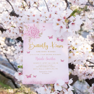 Invitation Boho rose papillon floral embrasse Baby shower fil