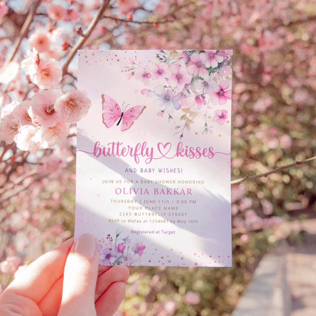 Invitation Boho rose papillon floral embrasse Baby shower fil (Créateur téléchargé)