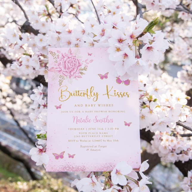 Invitation Boho rose papillon floral embrasse Baby shower fil (Créateur téléchargé)