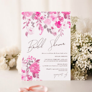 Invitation Boho rose pastel peint à la main fleurie douche nu