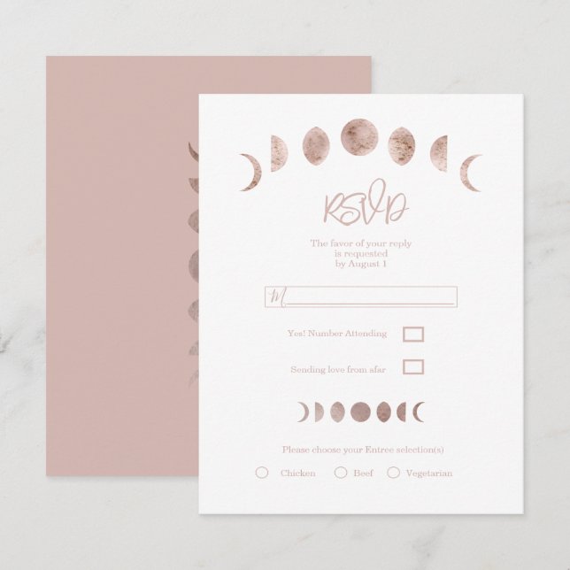 Invitation Boho Rose Phases de Lune Mariage Moderne Minimalis (Devant / Derrière)