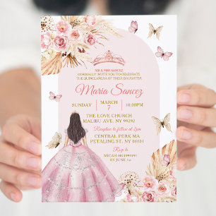 Invitation Boho Rose Princesse Floral Mexicain Quinceañera