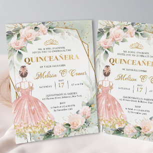 Invitation Boho Rose princesse robe fleurs rousses Quinceaner