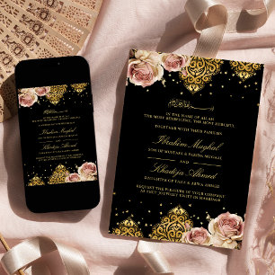 Invitation Boho rose Rose islamique Motif musulman noir Maria