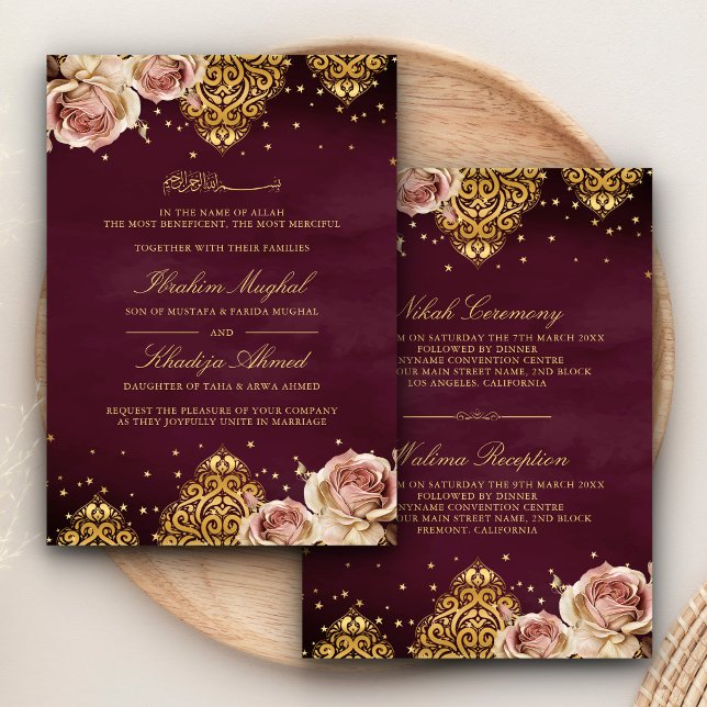Invitation Boho rose Rose islamique Motif Plum musulman Maria (Créateur téléchargé)